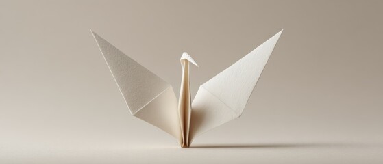 Minimalist White Origami Crane on Neutral Background for Elegant Design