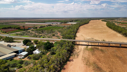 Scenic aerial countryside near Carnarvon Australia with Gascoyne River and green vegetation © jovannig