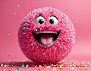 Joy emotion Pink Furry Sphere Sticking Tongue Out