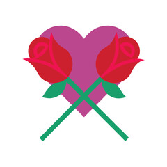 two roses crossed into heart shape vector