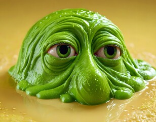 Melting Green Slime Monster Face with Tired Eyes | repulsion emotion