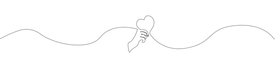 Hand holding heart icon line continuous drawing vector. One line Love icon vector background. Hand near heart icon. Continuous outline of a Hand holding heart icon.