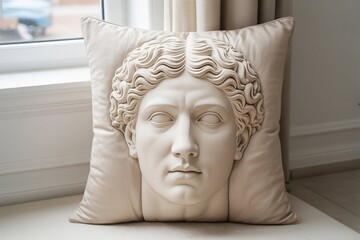 Classical Marble Sculpture Face Pillow in Modern Minimalist Interior Decor
