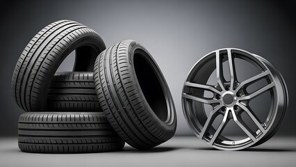 Collection of high-quality car tires and alloy wheels illustration