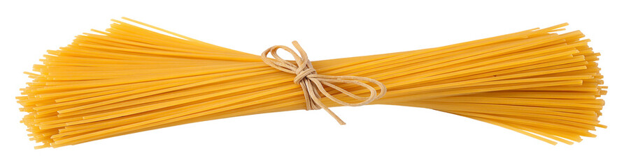 Bundle of spaghetti tied with twine on transparent background