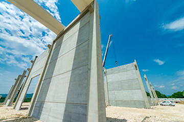 Building columns on a construction site. Construction activity