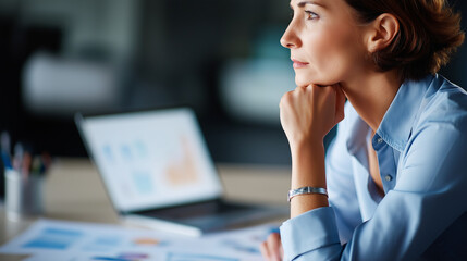 Selective focus faceless businesswoman leader sitting desk analyzing marketing presentation discussing financial graphs paperwork diverse multi ethnic teamwork brainstorming pro