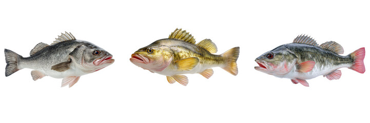 Three freshwater fish species isolated on a transparent background