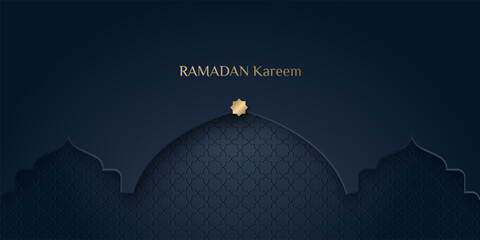 Ramadan Kareem greeting card background. A pattern with cut-out Arabic windows in Islamic style, traditional gradient design. Suitable for greeting cards, banners, and advertising. Vector © Riva
