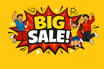 Bold Attention Banner with Splash Explosion and Cartoon Characters &ndash; Flat Vector Illustration