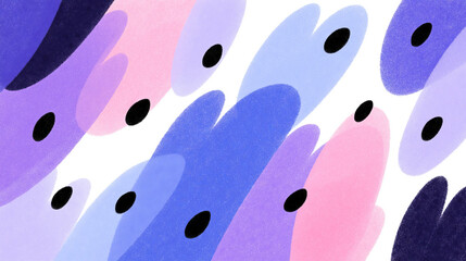 Abstract pattern of overlapping colorful shapes with black dots on a white background