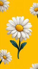 Fototapeta premium Vibrant Yellow Background with White Daisy Floral Illustration