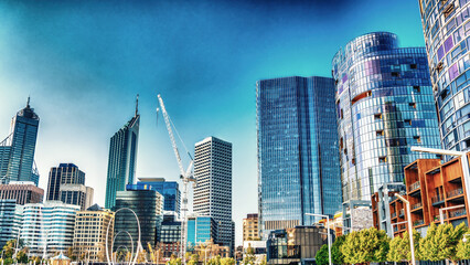 Buildings in Elizabeth Quay at sunset