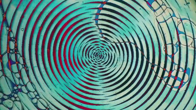 1970s psychedelic liquid projection with vibrant colours. Artistic dye pattern in ink and oil. Abstract artwork of cosmic visual reaction.