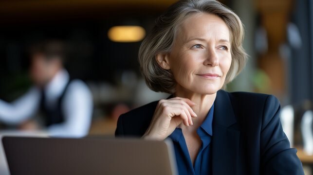 Faceless business woman team discussion online business laptop home office remote collaboration digital communication professional teamwork work from home defocused background - Powered by Adobe