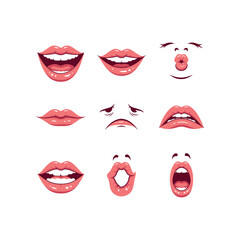 Obraz premium Illustration of various smiling and emotive mouth expressions on white background