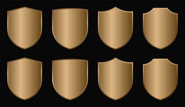 Set Of Golden Shields - Gold Shield Stock Vector.
