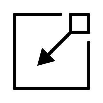 Minimal black icon with an arrow pointing outward from a square, symbolizing expand, resize, or external link function in digital interfaces.