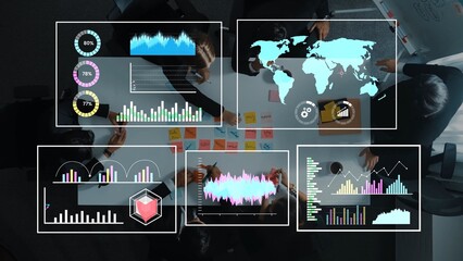 Data Analysis and Business Strategy Meeting Combining Visual Technology and Collaborative Efforts to Drive Growth and Innovation in the Workplace Gluon.