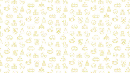 Vibrant yellow baby toys pattern on white background for nursery decor