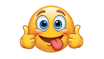 A cartoon emoji with a cheeky expression isolated on transparent background