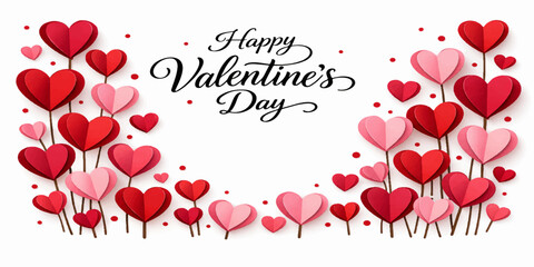 A romantic red heart illustration design for a happy Valentine's Day or birthday card featuring 3D vector shapes and pink floral art for a celebratory holiday gift