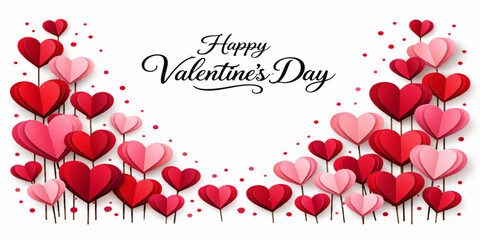 A romantic Valentine's Day greeting card design featuring a red heart frame decoration with pink flower patterns and vector art illustrations for a festive holiday celebration of love