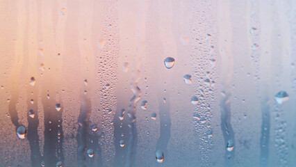 Condensation Drops on Glass with Pastel Sunrise/Sunset Light