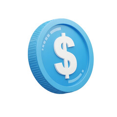 Obraz premium A blurry 3d light blue coin with a white dollar sign isolated on transparent background