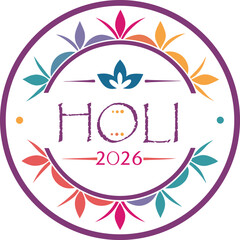 Obraz premium Vector illustration of emblem logo-style holi 2026 text