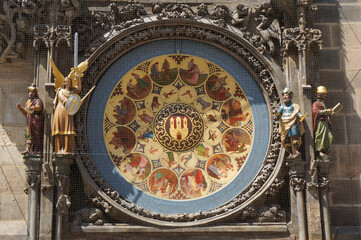 Calendar plate of famous Astronomical Clock. Prague, Czechia.