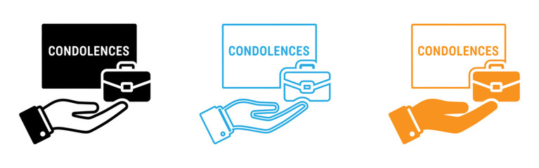 Condolence message icons with briefcases and hands