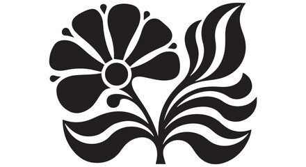 A stylized black flower logo with leaves on a white background dividers decorative border design concept