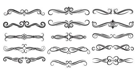 Obraz premium A collection of elegant black and white ornamental design elements on a plain background flourishes dividers decorative border design concept