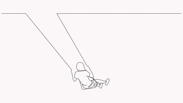 Minimalist line drawing of a person swinging on a swing set, simple and elegant