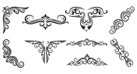 A collection of elegant black ornamental designs on a white background flourishes dividers decorative border design concept