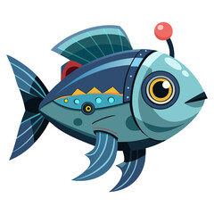 Vector art illustration of a futuristic innovative marine fish with sensors and cameras on its head