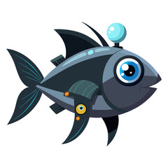 Vector art illustration of a futuristic innovative marine fish with sensors and cameras on its head