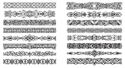 Obraz premium A collection of intricate black and white border designs on a plain background flourishes dividers decorative border design concept