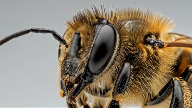 Closeup bee movement highlights intricate details and natural beauty