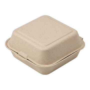 Closed Molded Pulp Burger Clamshell Box Isolated On White