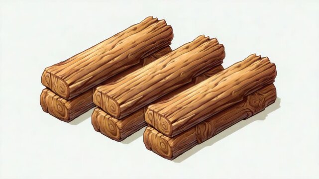 Cartoon-style illustration of stacked wooden logs with detailed texture on a white background, representing forestry and construction material