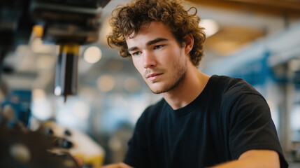 Engineer monitors alignment as the machine continues drilling through material, representing controlled force, precision tools, and industrial production. cinematic color correction, natural uneven