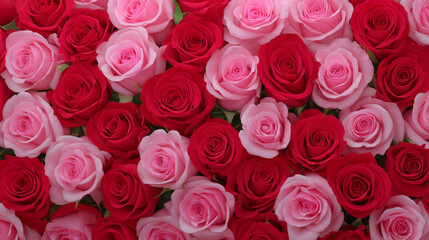 Obraz premium A beautiful arrangement of vibrant red and soft pink roses fills the frame