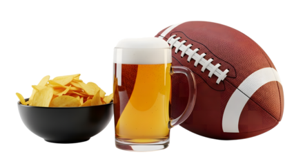 Football beer and chips still life
