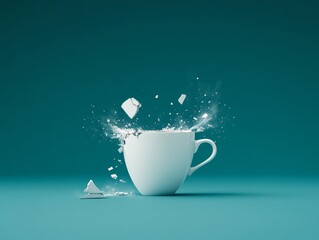 Breaking Cup Splashing Water with Shattered Pieces in Studio Setup