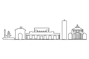 Naklejka premium Continuous one line drawing of landmark in Bucharest, Romania. Single line drawing illustration of Historical buildings Romania. Building architecture concept vector art. Doodle line illustration.