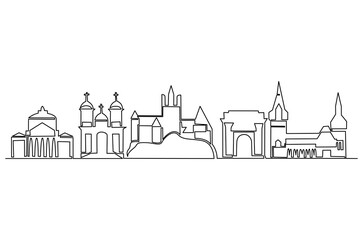 Fototapeta premium Continuous one line drawing of landmark in Bucharest, Romania. Single line drawing illustration of Historical buildings Romania. Building architecture concept vector art. Doodle line illustration.