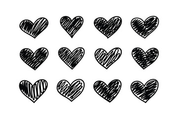 Hand Drawn Scribble Heart Red Love Doodle set