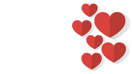 Vibrant red hearts on white background for love and Valentine's Day